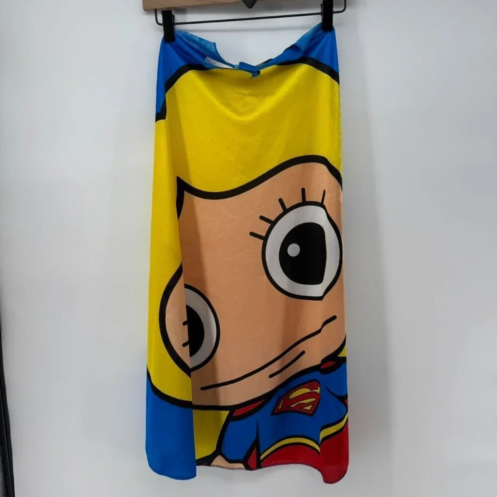 Supergirl Kids Cape Costume Blue Yellow Red DC Comics Superhero Dress Up 30”